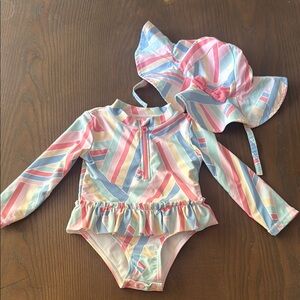 Tommy Bahama Colorful Striped Baby Swimsuit with matching Hat